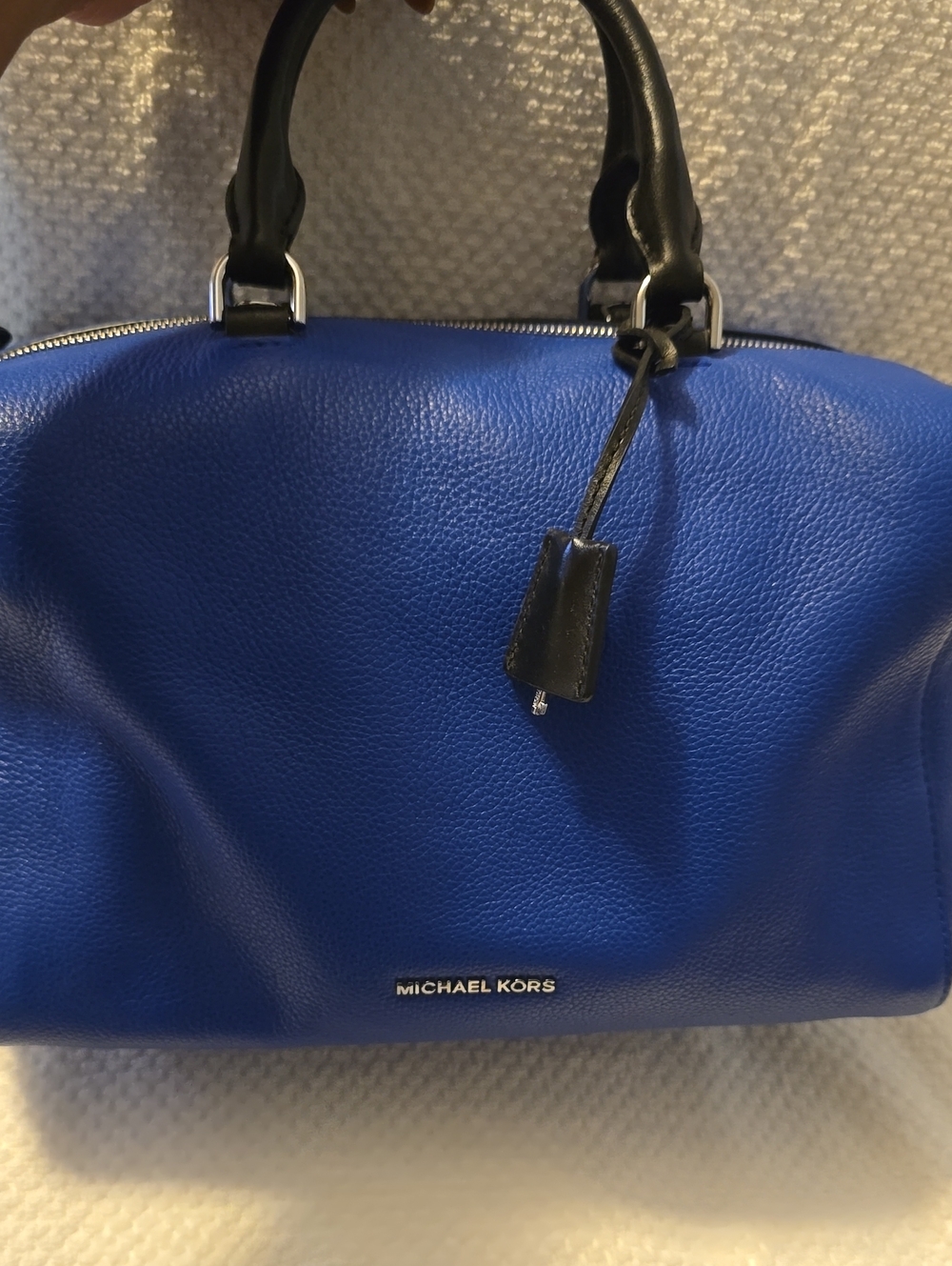 MICHAEL KORS Royal Blue Leather Satchel with Black Handles